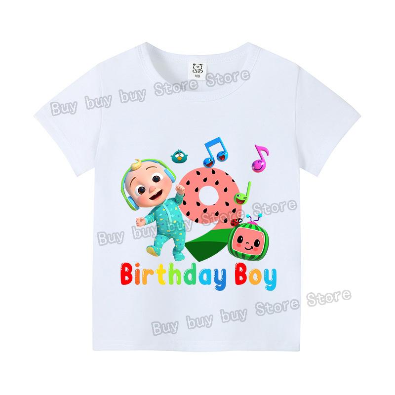 Cocomelons Number T-shirt Cute Cartoon Printed Birthday Party Tops Tee Boys Tshirt Summer Short Sleeved Cotton Children Clothing