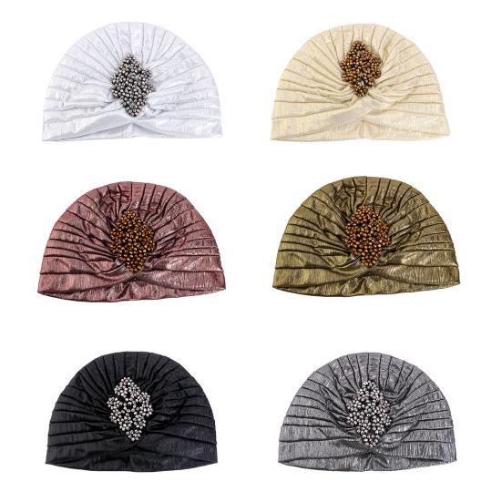 Женская шляпа-цилиндр с ромбовидным декором из стразов, плиссированный тюрбан, шляпа, украшенная золотым покрытием, головной убор с эластичной конструкцией