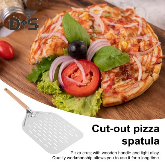 Полая лопатка для пиццы с длинной ручкой, большая поверхность, нержавеющая сталь, 12-дюймовая лопатка для пиццы с деревянной ручкой, устойчивая к высоким температурам пицца