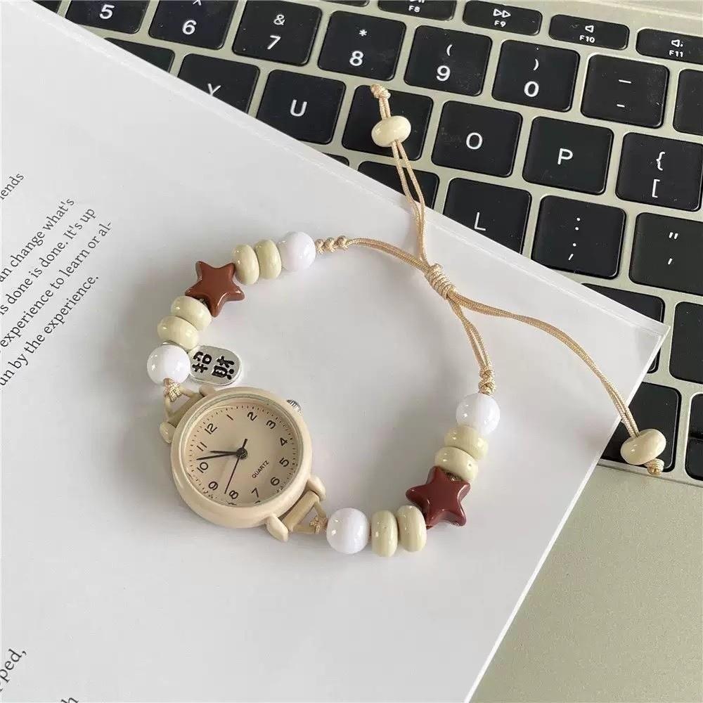 Woven Beaded Wristwatches Vintage Adjustable Hand Chain Literary Watch Bracelet Birthday