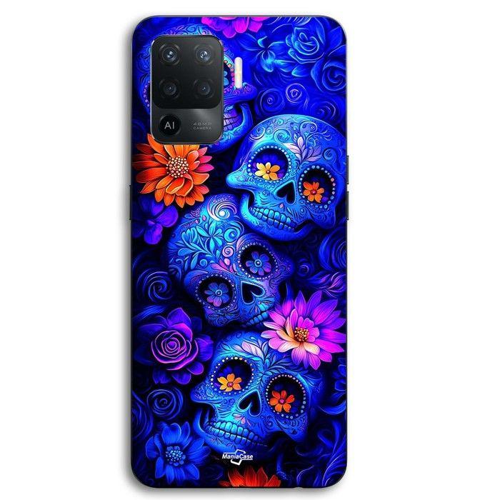 Coque - MANIACASE - Oppo A94 - Silicone TPU - Motif têtes de mort - Bleu coloré
