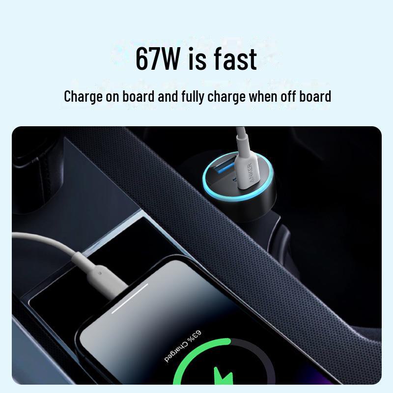 Автомобильное зарядное устройство Anker для Apple, PD67W, быстрая зарядка с совместимостью с USB