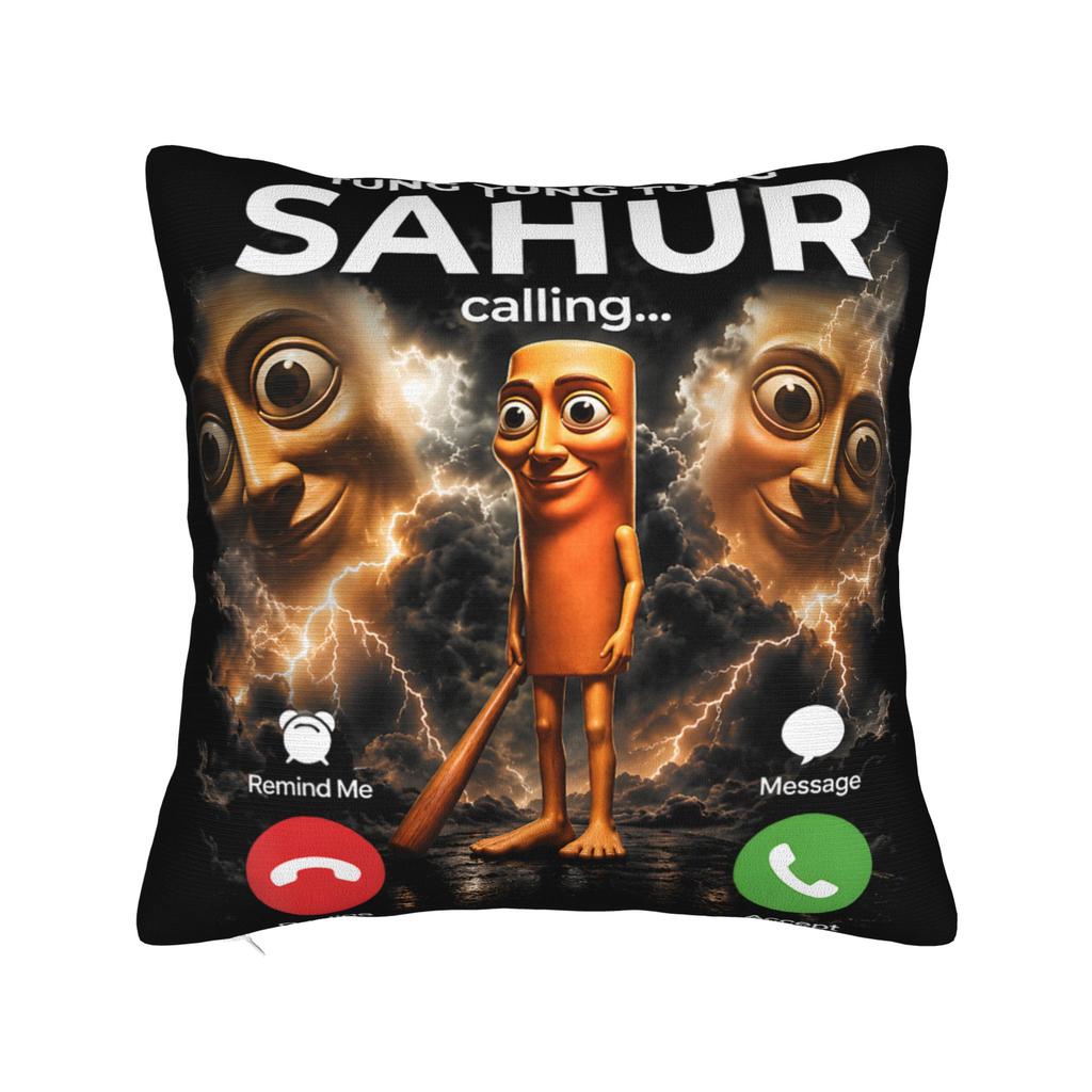 Tung Tung Tung Sahur Brainrot Funny Pillow Case Comfy Pillow Cover Kawaii Pillowcases For Sofa Home Decoration