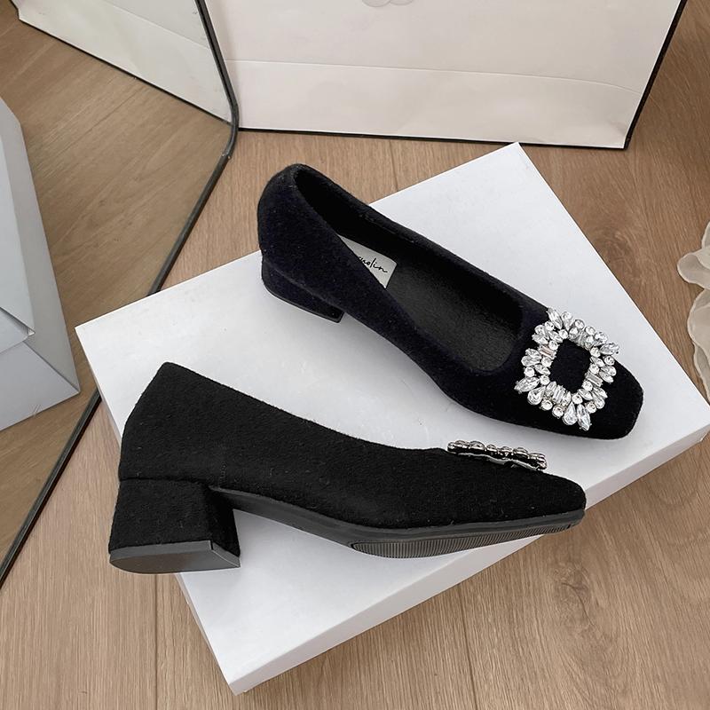 Модный дизайн Кристалл Женские туфли Мэри Джейн Модные туфли на низком толстом каблуке Осенние женские уличные туфли-лодочки