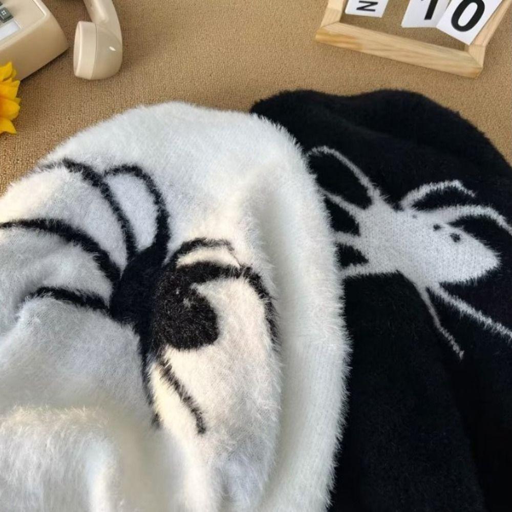 Plush Spider Sweater Men Loose Pullovers Women Y2k Personality Streetwear Knitwear Streetwear