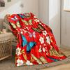Colorful butterflies and white blossoms on a vibrant red background. for all seasons blanket lunch break throw gift