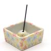 Square incense burnerincense holder with Miyako-Wasure pattern, Mino ware, Japanese ceramic