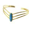 [Q1386] - Браслет ручной работы «Бохо» из золота и бирюзы - 62x17 мм - овал 20x7 мм