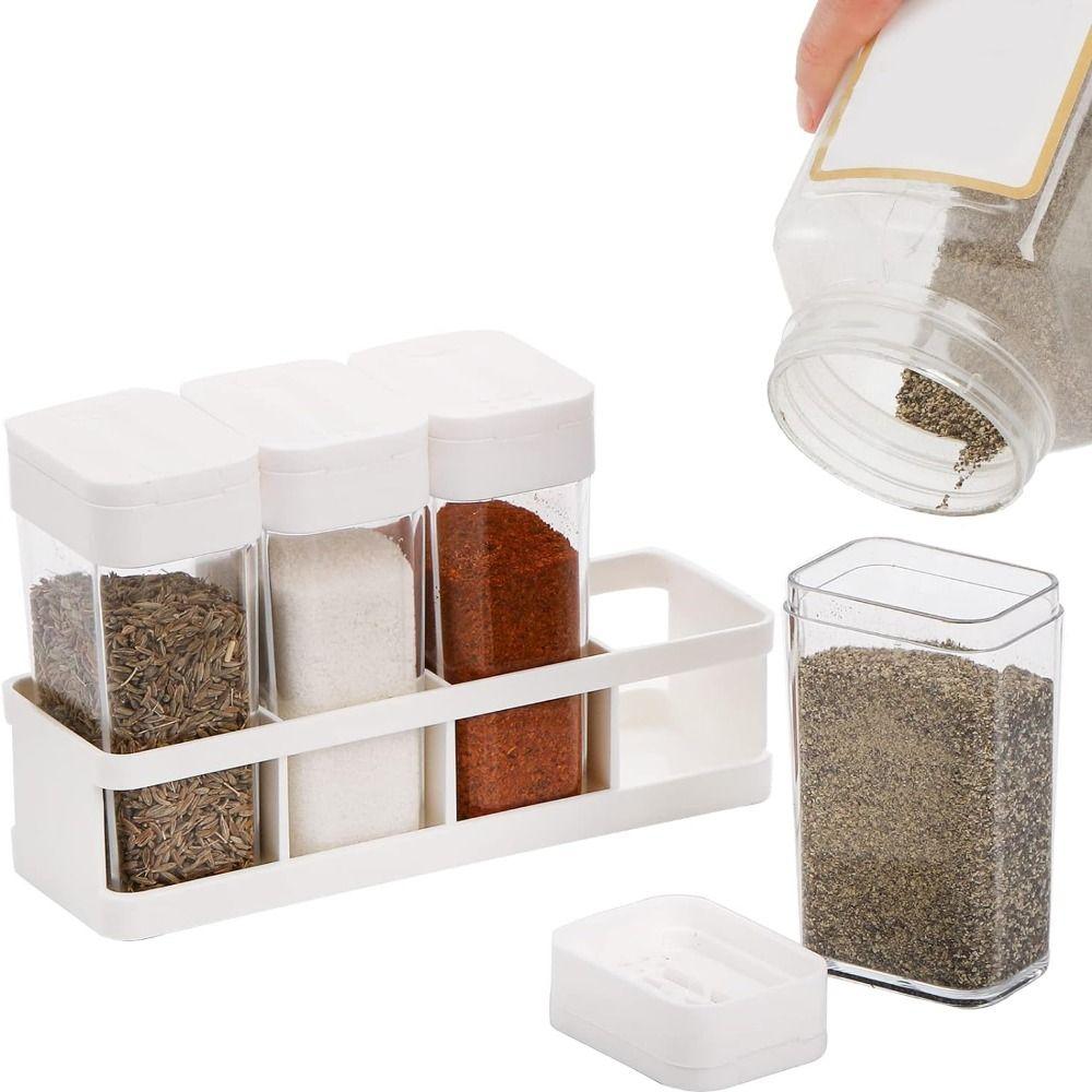 4Pcs/set BPA Free Spice Jars Sliding Open Seasoning Box Set Spice Dispenser  Kitchen Organizer Box