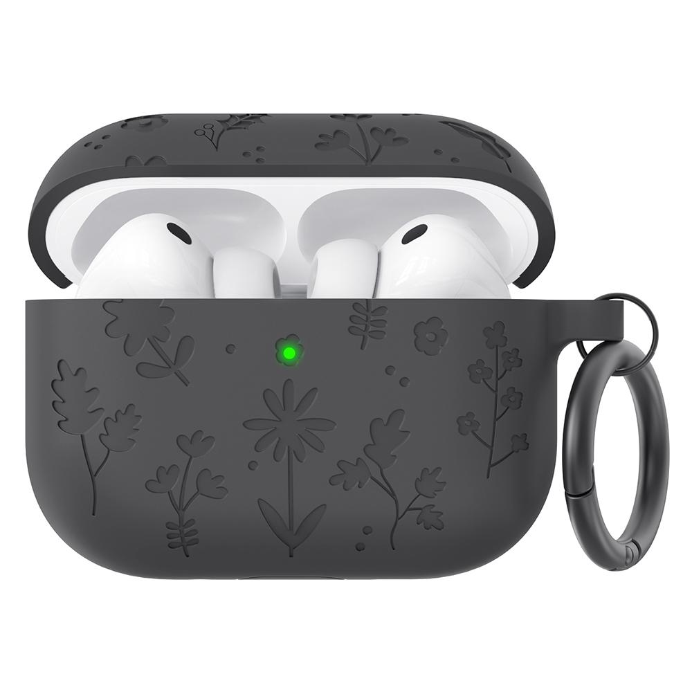 AHASTYLE WG186 Для AirPods Pro 3 Силиконовый чехол с тисненым цветочным узором Защитная крышка с крючком