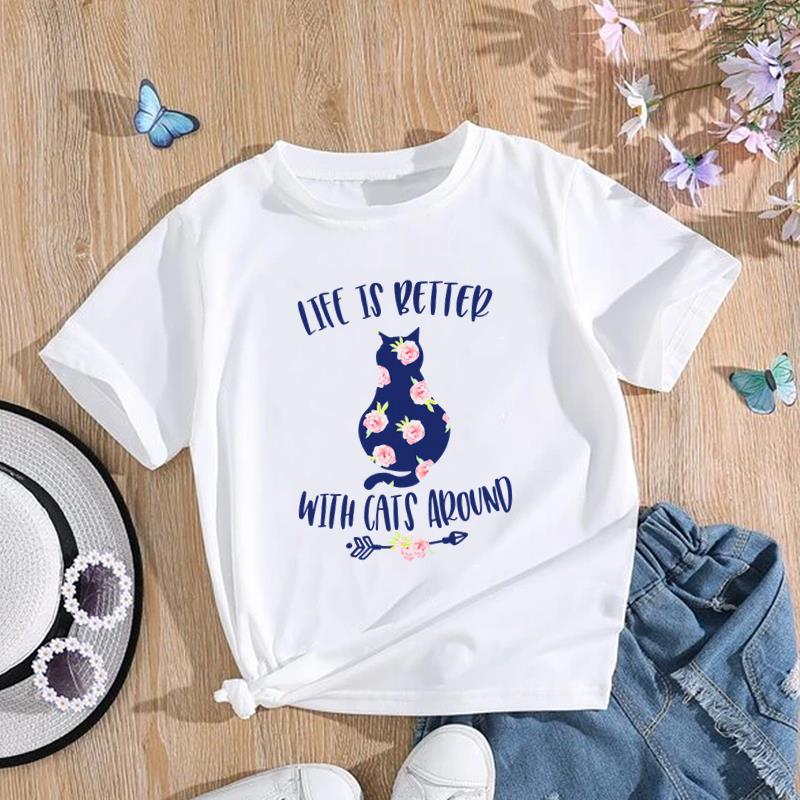 (Азиатский размер) Женская футболка с котом, милый стиль, тренд, милая одежда, футболка с принтом, модная футболка, женские футболки с коротким рукавом и графикой