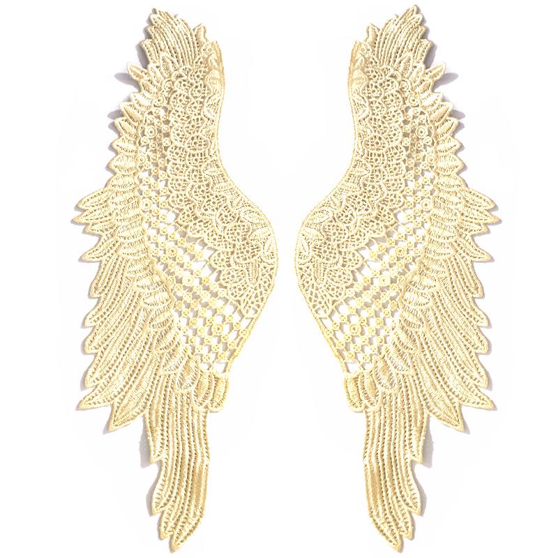 Water-Soluble Polyester Lace Angel Wings Flower Embroidery Patch Pair