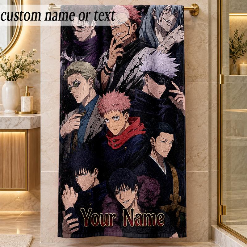 Beach TowelJujutsu Kaisen Custom Name Text Personalized Soft Towel for Beach Pool Indoor Home Decor Gift