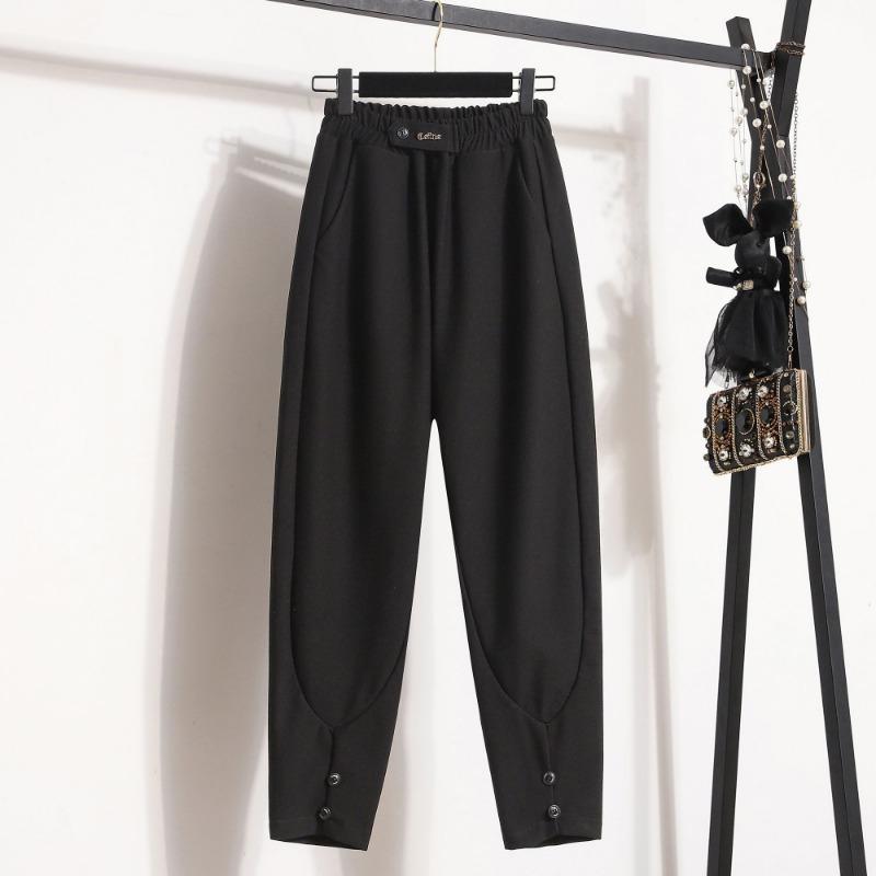 Длинные брюки больших размеров, женские эластичные свободные брюки с высокой талией, винтажные однотонные хлопковые свободные повседневные женские базовые брюки, шаровары, широкие брюки