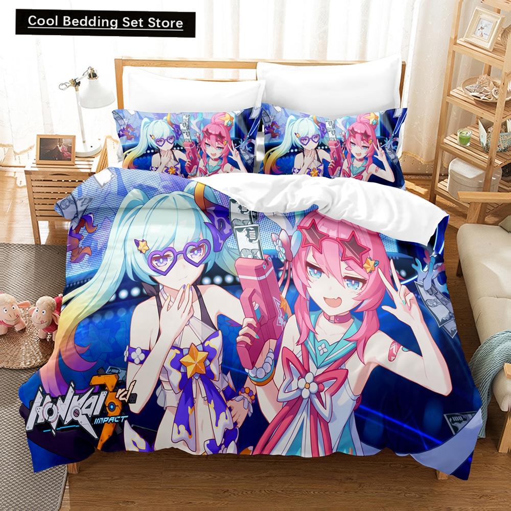 3D Аниме Постельный комплект Honkai Impact 3rd Принтованный Декоративный 2_3 предмета Комплект пододеяльника Постельное белье Покрывало Домашний Для Домашнего текстиля