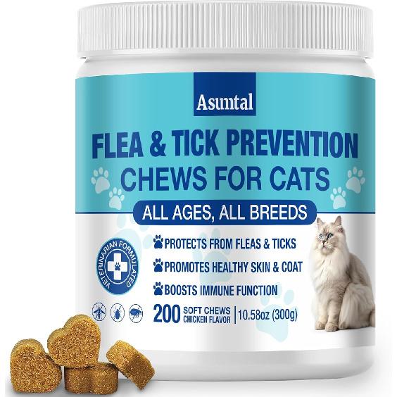 Flea and Tick Prevention for Cats Chewable, Natural Cat Flea Treatment, Oral Kitten Cat Flea & Tick Control, Flea Pills Supplement with Vitamins