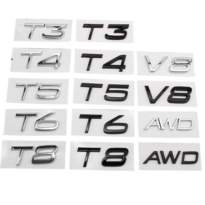 Car ABS Displacement Logo Replace Badge Emblem Decal Sticker For Volvo S60 S80 S90 XC90 XC60 V40 V70 V60 T3 T4 T5 T6 T8 V8 AWD