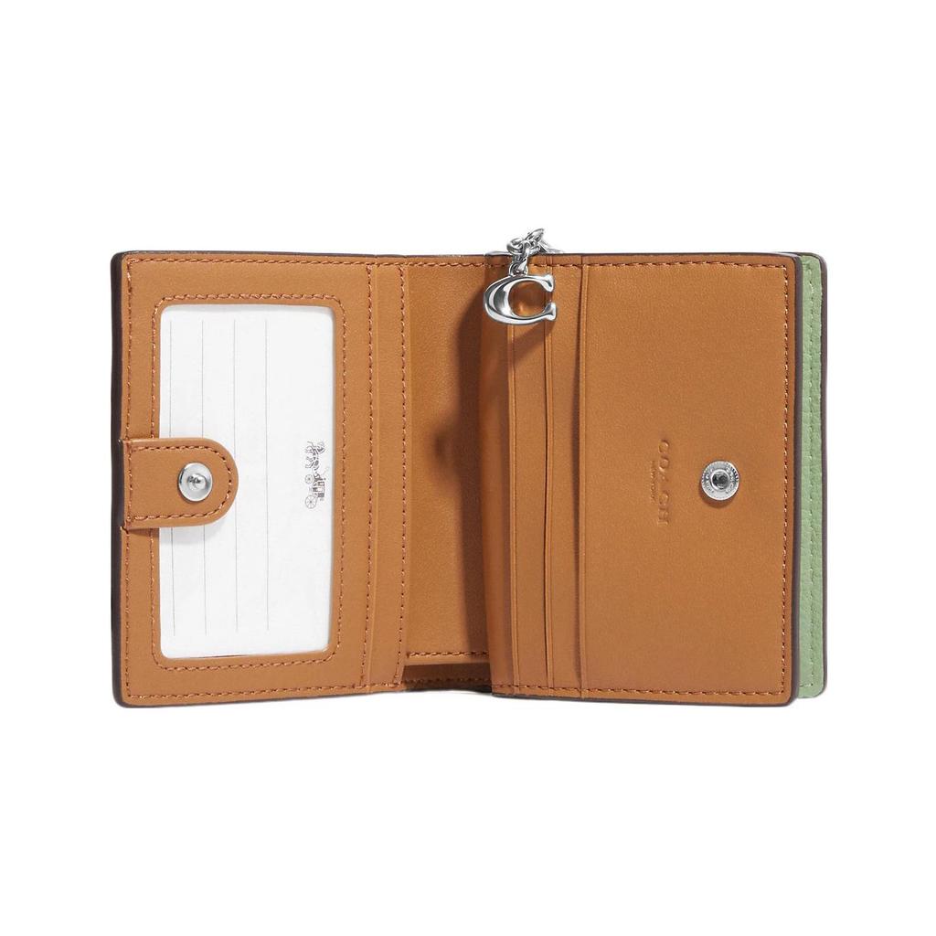 COACH Snap Wallet Leather Card Holder, Wallet Mini Women's Grass Green C2862-SVTY6