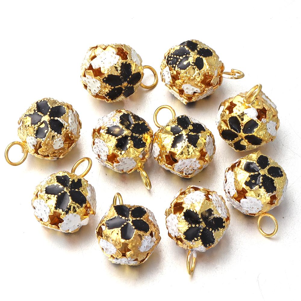 10Pcs/lot 14mm Hollow Enamel Flower Bell Charms Pendants Colorful Jingle Bell For Jewelry Making DIY Bracelet Necklace Keychain