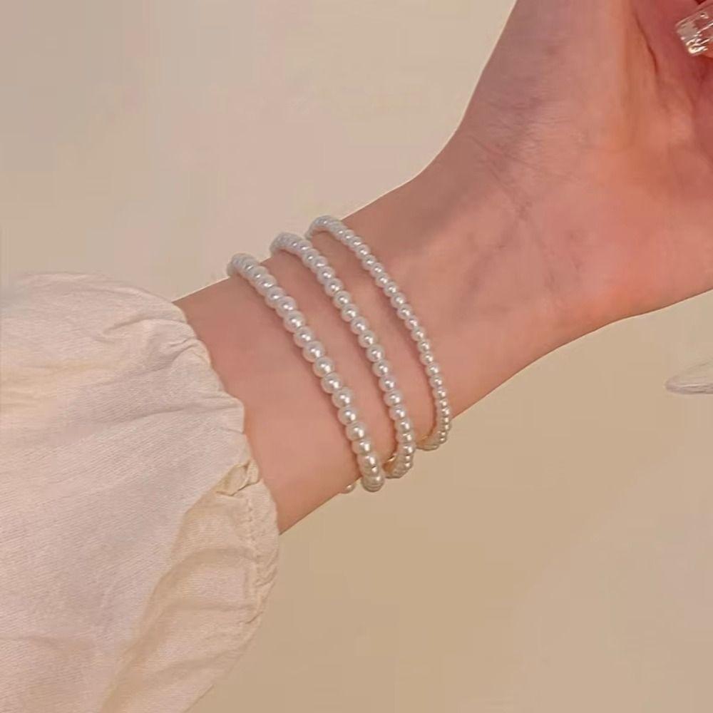 Baroque Pearls Bracelet White Wide Bangle Unique Elastic Bracelet  Girl