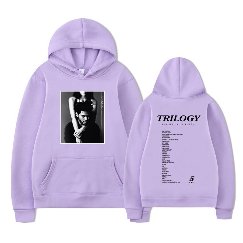 Weeknd Trilogy Hoodie – Unisex Black Fleece Sweatshirt, Double Sided Print (B&W Portrait Front & Tracklist Back), R&B Streetwear