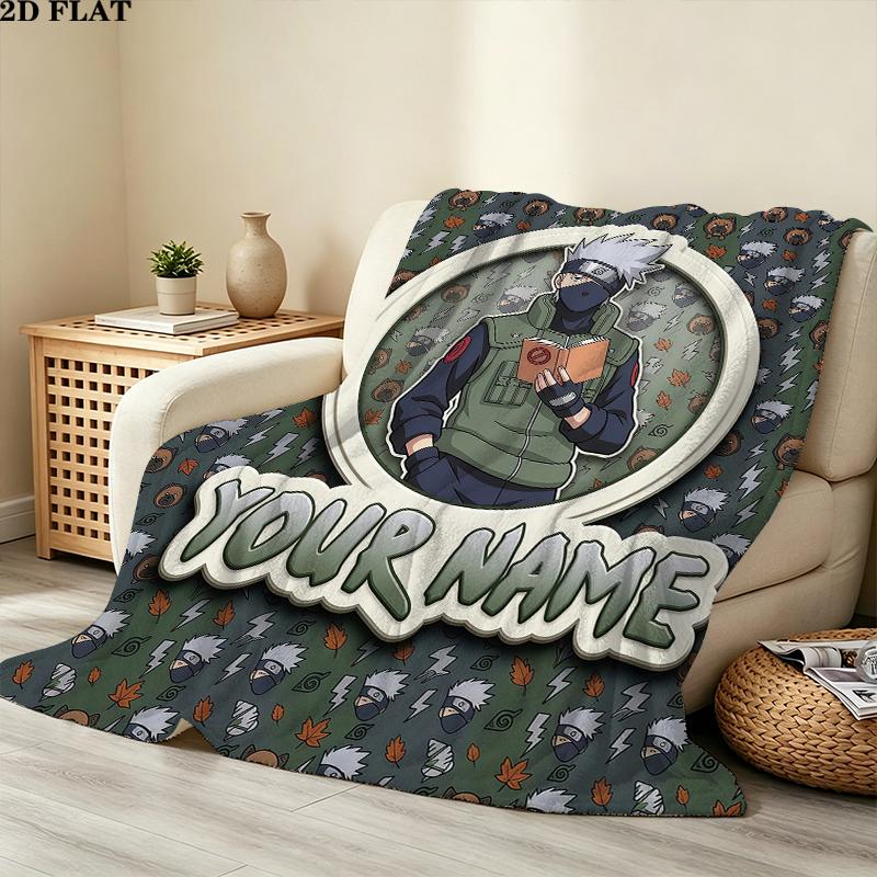Custom Name,Kakashi Hatake Printed Flannel Blanket, soft throw for bedroom sofa, washable, Christmas present, great gift.