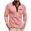 Men'S Collar Splicing Long Sleeved Fashionable Fake Pocket Top T-Shirt