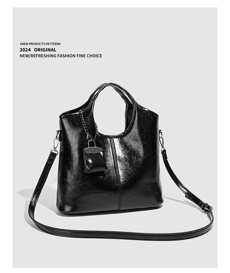 Модная женская текстурированная черная сумка-тоут - 2025 Большая вместительная универсальная сумка на плечо и через плечо