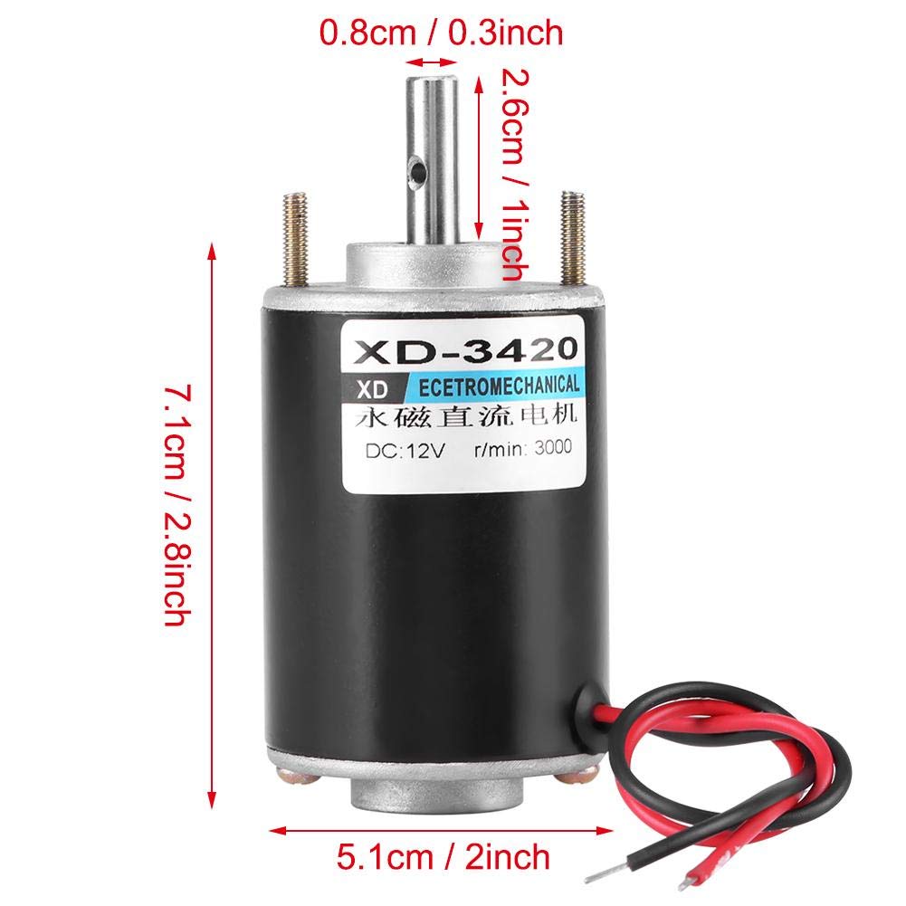 XD-3420 DC 12V Electric Motor, 12V High Permanent Magnet DC Motor, Electric Gear Motor, Low Noise, for Grinding Machine, Medical Equipment, Small