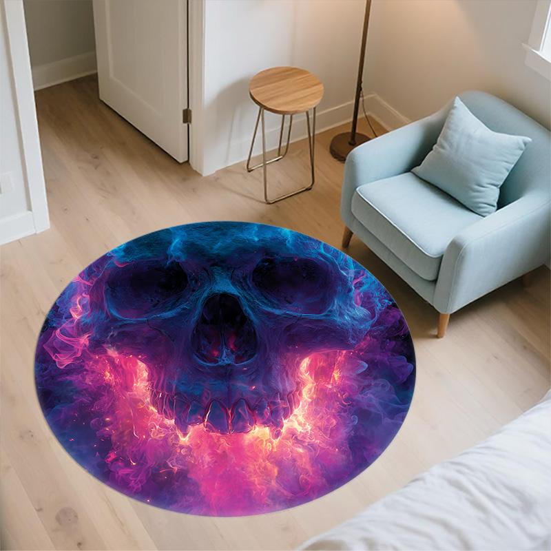 Flame Skull,Round Area Rug,Carpet Rug for Living Room Bedroom Sofa Playroom Decor,Non-slip Floor Mat