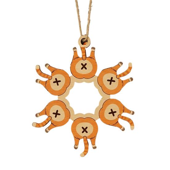 Рождественское украшение в виде снежинки с кошачьей попой, забавное деревянное украшение на елку с кошачьей попой