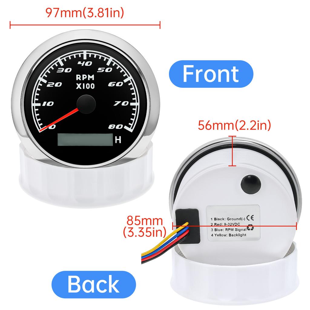 85mm Car Boat Tachometer Gauge 3000/4000/6000/7000/8000RPM Tacho Meter Gauge With Hourmeter Waterproof 7 Color Backlight 12V 24V