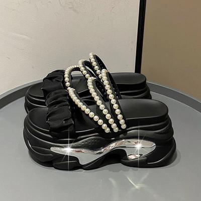 Модные босоножки на платформе с блестками, женские летние дышащие босоножки на танкетке, высокие каблуки, женские пляжные тапочки с бисером, массивная обувь, сандалии Mujer