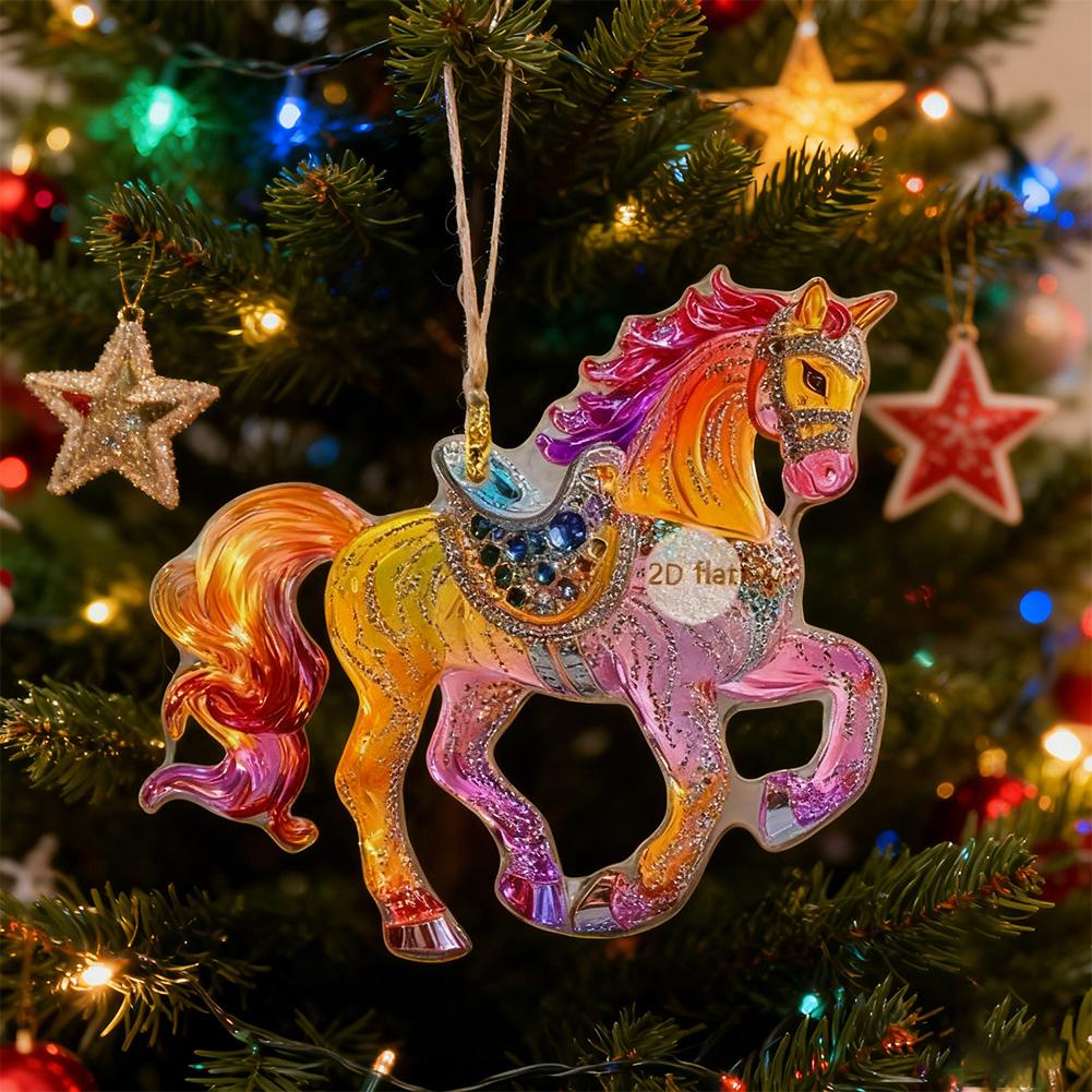 2D Acrylic Horse Year Hanging Pendants Christmas Tree Xmas Horse 2026 Decoration Hanging Rhinestones Ornament W3H1