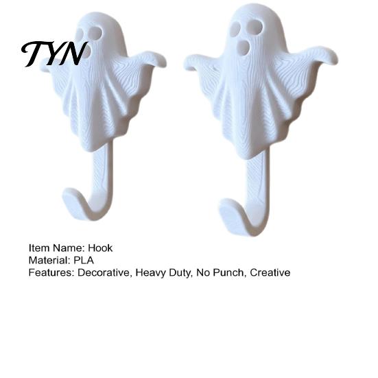 Decorative Wall Hanger 2Pcs 3D Printed Halloween Ghost Hook, White for Mounted Hats Towels Keys, Creative Storage Organizer Entryway Living
