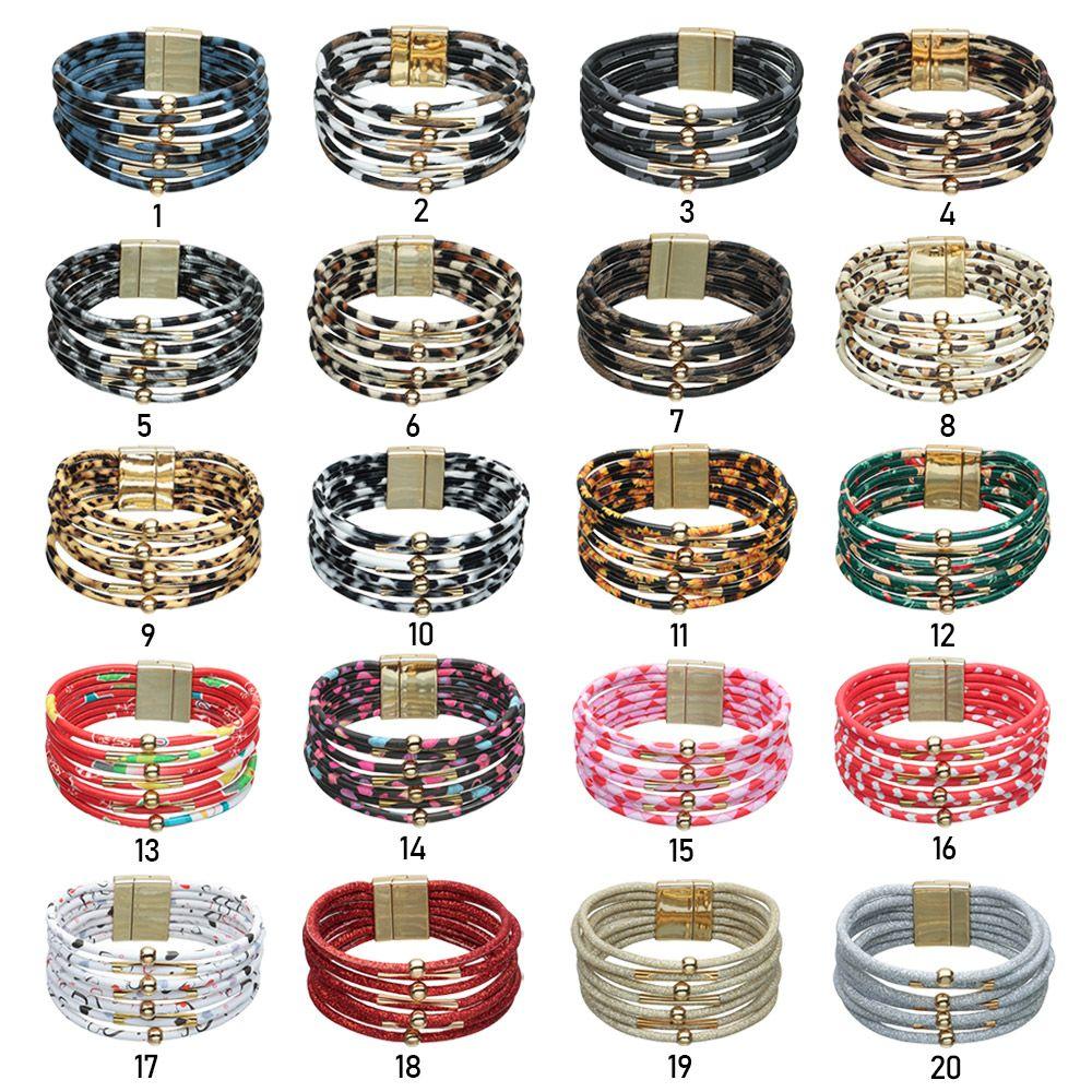 Retro Elegant Women Wrist Bands Leopard Leather Bracelets Multilayer Bangles Wide Wrap Bracelet