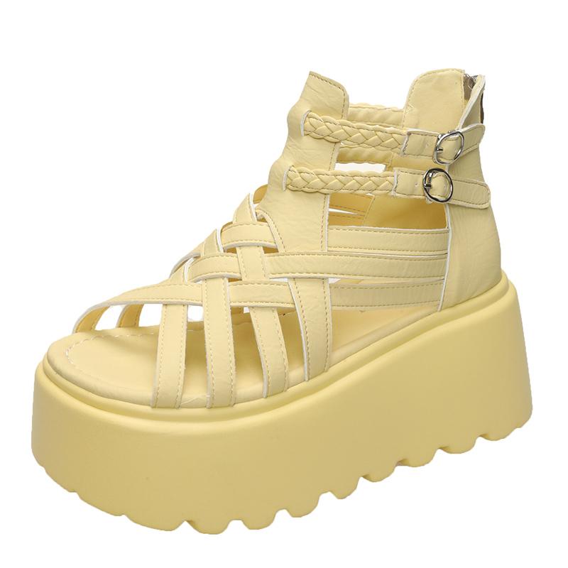 Mode 2025 Designers Kvinnor Sommar Lädersandaler Öppen Tå 8CM Platå Kil Sneakers Kvinnor Fritidsskor Strand Sandálias Das Mulheres