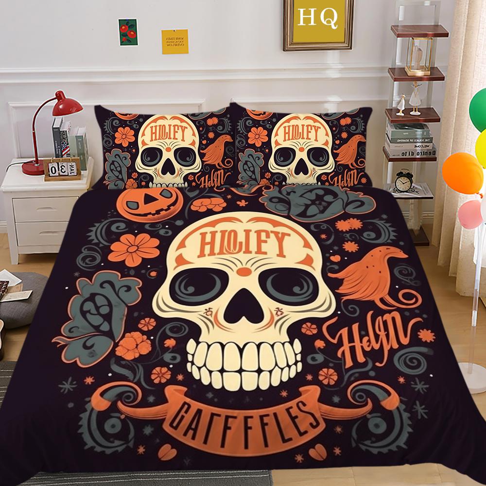 3D Halloween Home Bedding Set Terrorist Atmosphere Decoration Quilt Cover Pillowcase Set AU/DE/EU/US Full Size Soft Bedroom Decoration