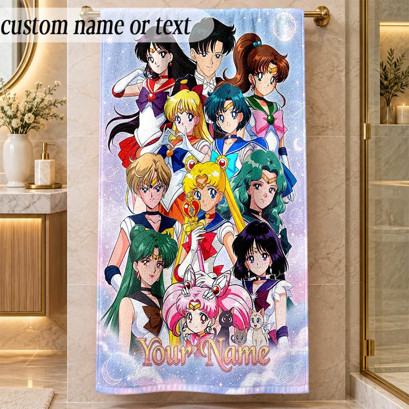 Beach TowelSailor Moon Custom Name Text Personalized Soft Towel for Beach Pool Indoor Home Decor Gift