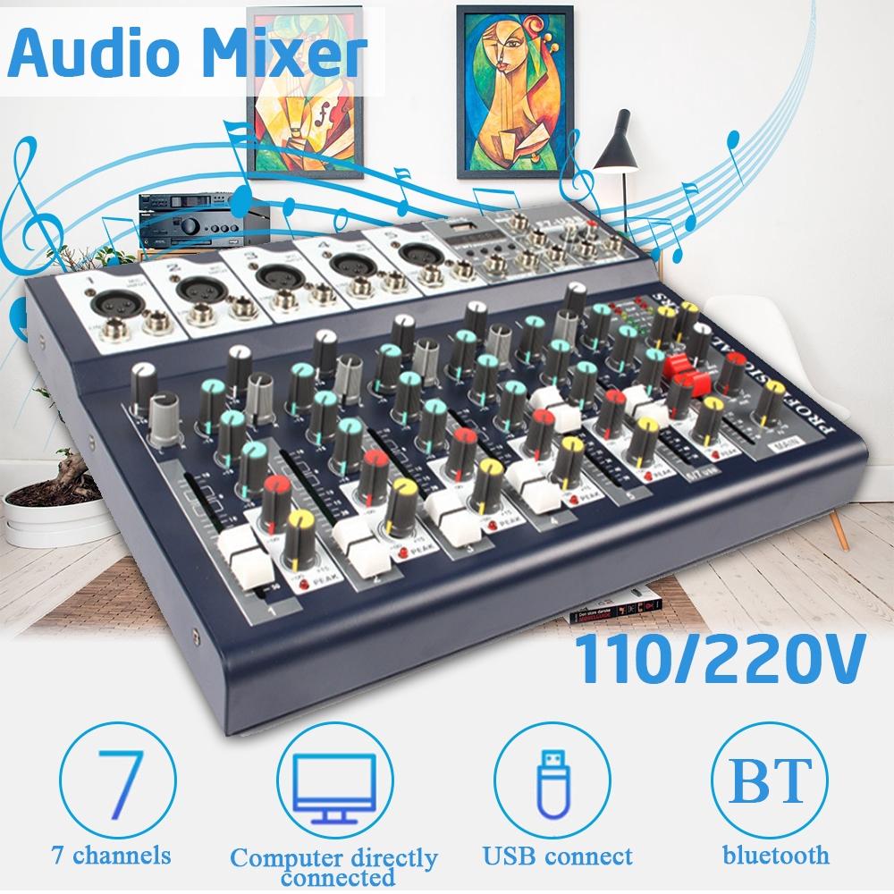 7 Channel Bluetooth Audio Mixer USB Digital Microphone Sound Mixer Console Professional Karaoke Audio Mixer Amplifier 32x23.5x3.8cm
