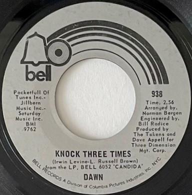 7-дюймовая пластинка DAWN - Постучи три раза / Дом 938 Bell Records 1970 США Рок Б/У
