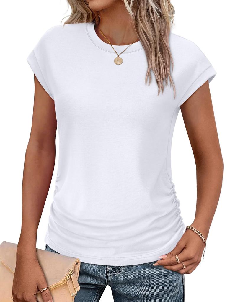 2025 Spring/Summer New Solid Color Round Neck Short Sleeve T-shirt Top for Women