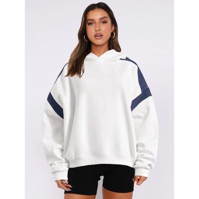 Женская свободная толстовка с капюшоном в осенне-зимнем стиле с контрастными цветами