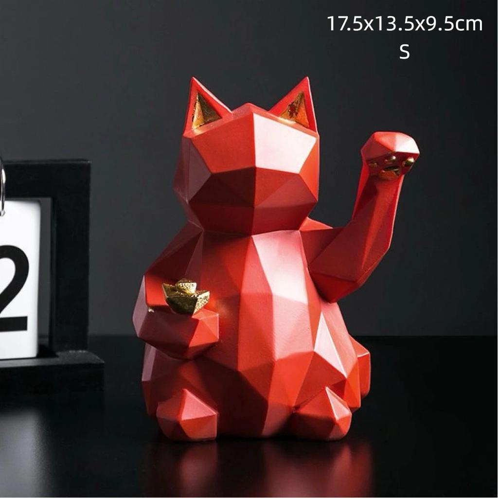 Lucky Cat Resin Figurine – Feng Shui Maneki Neko Desktop Decoration for Home & Office