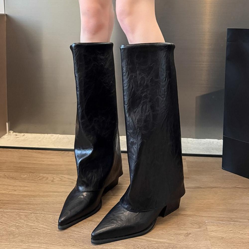 Женские высокие ботинки с острым носком Модные Сексуальные на среднем каблуке Обувь Женские Массивные Трендовые Ботильоны Челси Туфли Элегантные Женские Ботинки