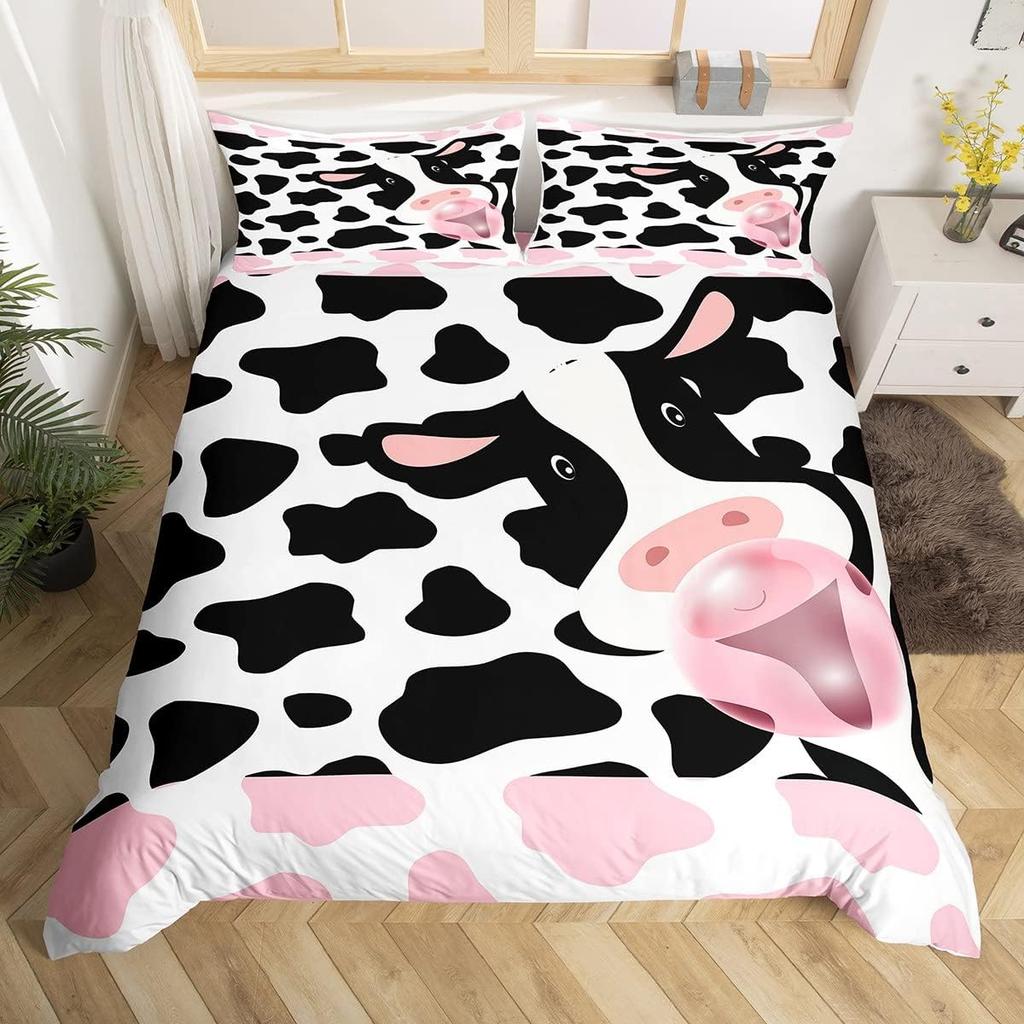 Мультяшная корова Постельное белье Пододеяльник Твин Кинг Сельскохозяйственное животное Декорация комнаты на День Святого Валентина Микрофибра Комплект постельного белья