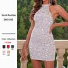 Сексуальное короткое мини-платье bodycon с пайетками, с открытой спиной и завязкой на шее для вечеринки, ночного клуба
