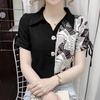 Элегантная женская блузка с коротким рукавом, сексуальная лоскутная женская блузка с буквенным принтом