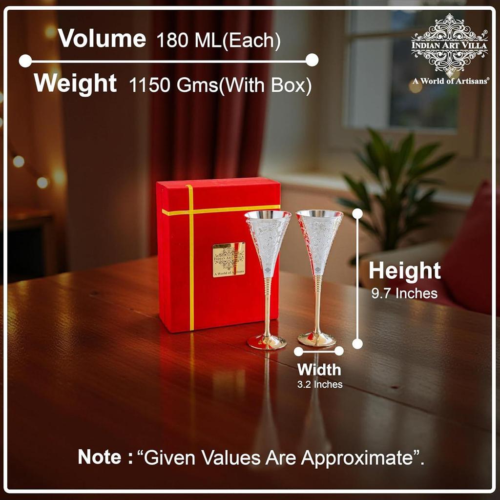 Engraved Goblet Flute Wine Glass with Red Box, Best for Parties, 180 ML Each, Set of 2