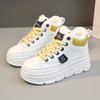 New Style of Plush Thickened Inner Heightened Winter Mid-top Shoes Color-blocking Thick-soled Sponge Cake Heightened White Shoes